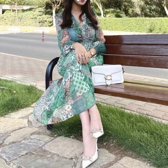 ZARA PATCHWORK PRINT MIDI DRESS - Picture 5 of 10